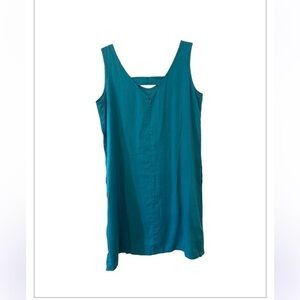 CUT LOOSE - Beautiful Turquoise Summer Linen A-Line Shift Dress w Pockets Size M